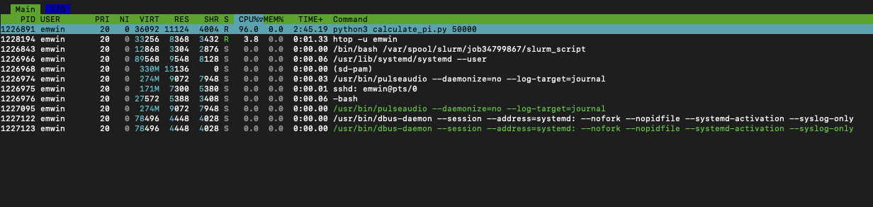 A screenshot of the htop command on a Talapas node