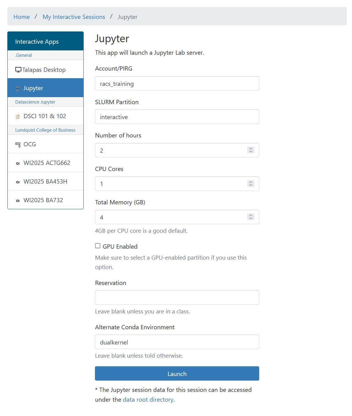 example config screen